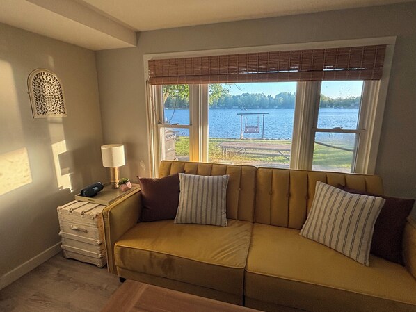 Smart TV, fireplace, video games, DVD player