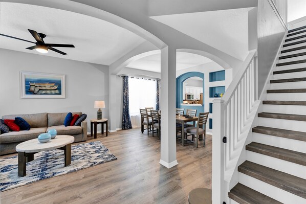 Smart TV, fireplace, video games, music library