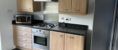 Fridge, microwave, oven, dishwasher