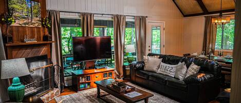 TV, fireplace, DVD player, table football