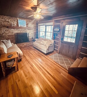 Smart TV, fireplace, video games, DVD player