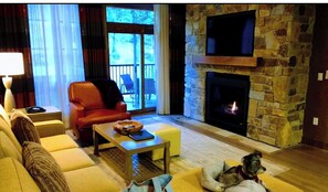 TV, fireplace, table football, ping pong