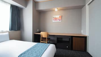 Down duvets, desk, laptop workspace, iron/ironing board