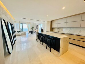Royal Apartment, 3 Bedrooms, Sea View | Private kitchen | Full-sized fridge, microwave, stovetop, blender