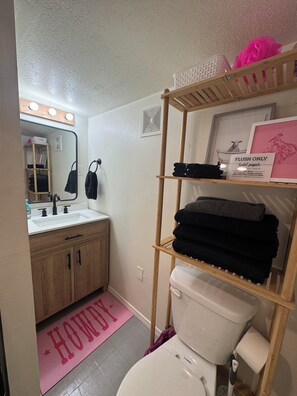 Douche, serviettes fournies, papier toilette