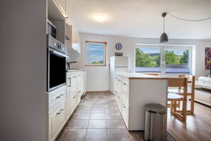 Fridge, microwave, oven, stovetop - Apartment 'Knopf' with Balcony and Wi-Fi (Hardegsen)