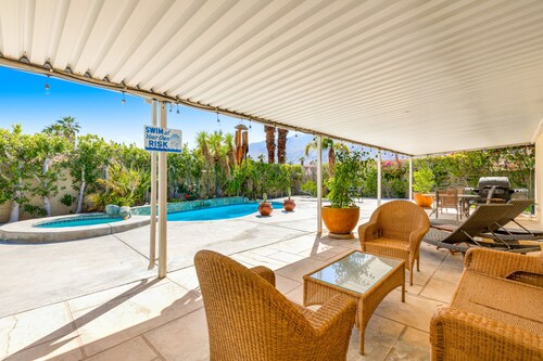 Mountain view home with a pool, pool spa, grill, firepit, washer/dryer, and AC