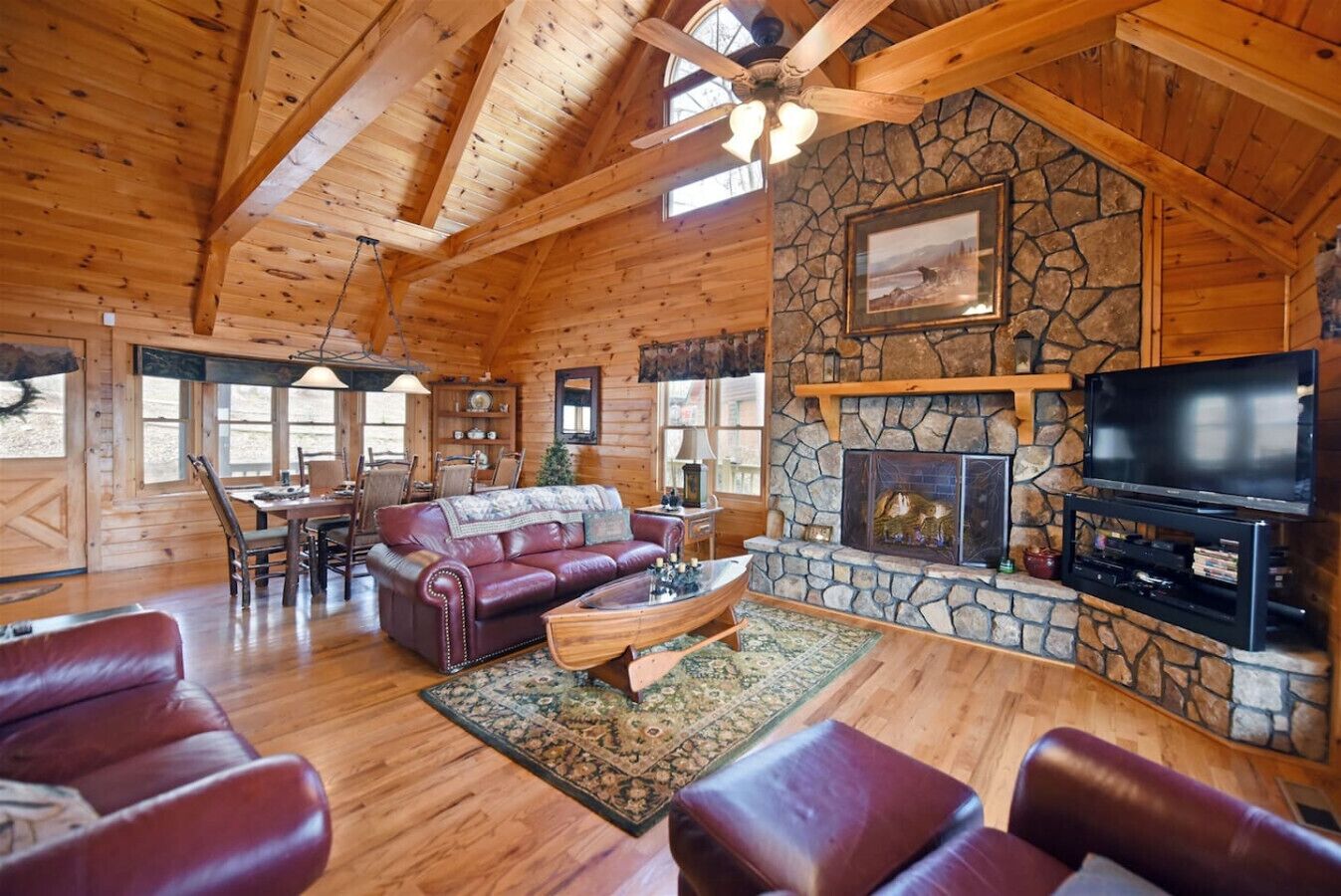 TV, fireplace, video games, DVD player