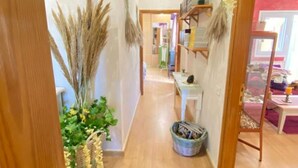 A hallway with wooden flooring, a bookshelf, and decorative plants. - Vacation Home 'Las Vistas' with Mountain View, Private Terrace and Wi-Fi (Valleseco)