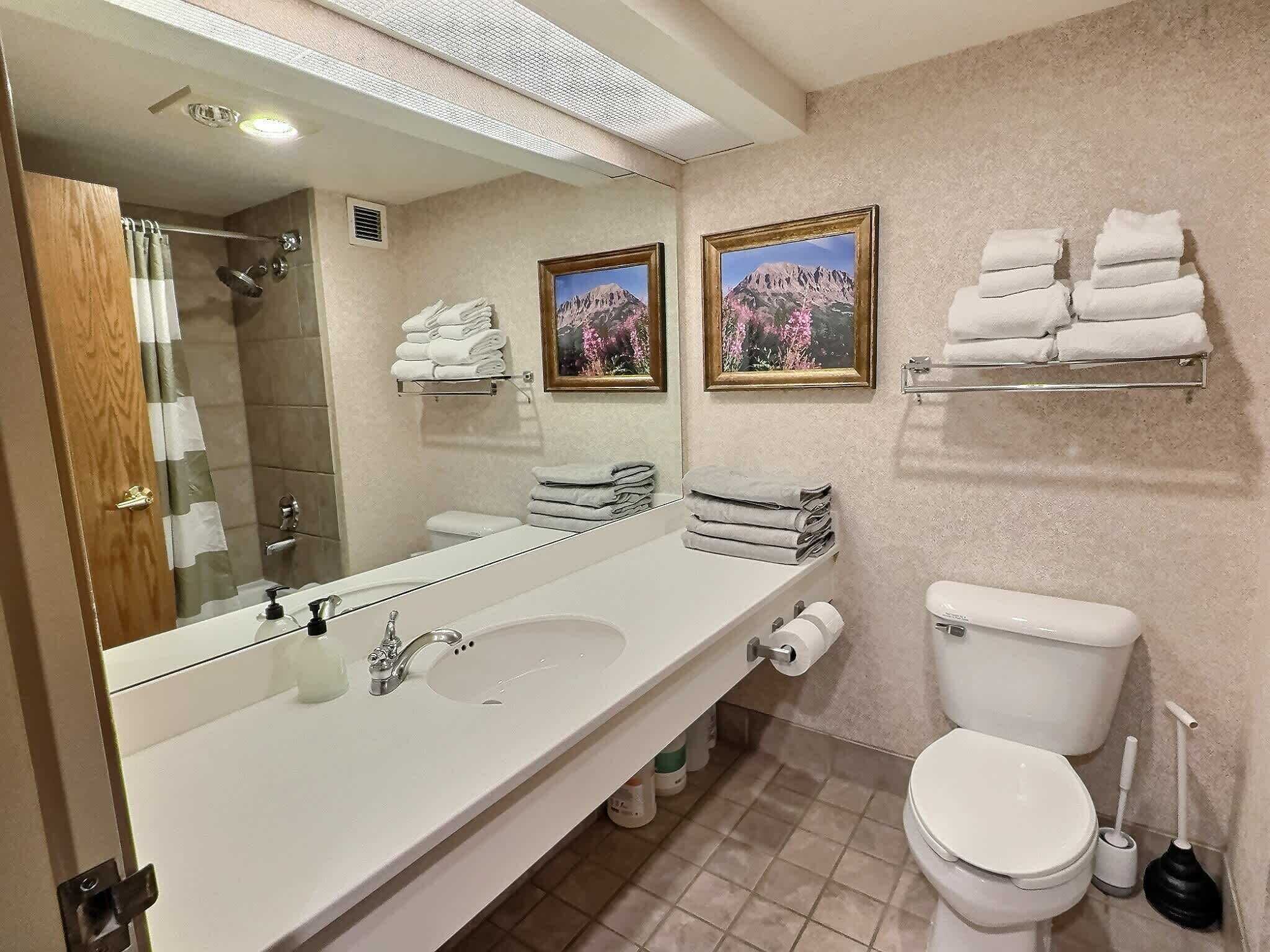 Bathtub, free toiletries, hair dryer, towels