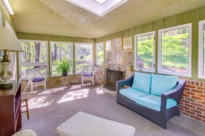 TV, fireplace - Shenandoah National Park: Cabin w/ Patio! (Elkton)