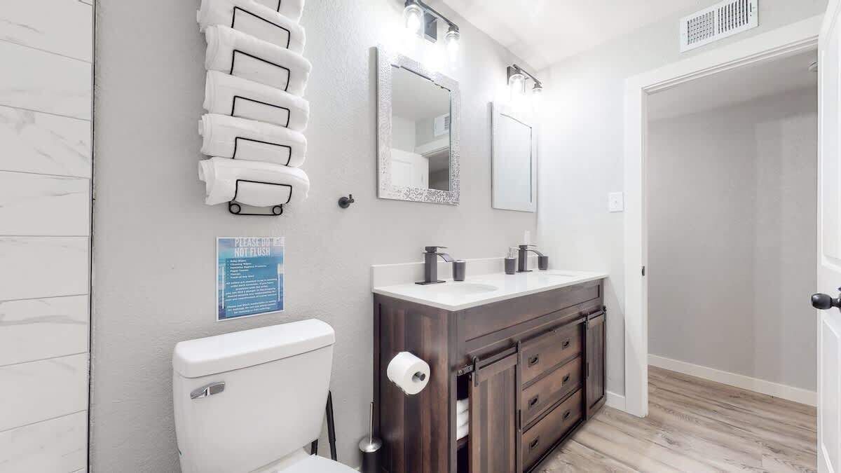 The dual sinks and ample counter space are perfect for busy mornings.