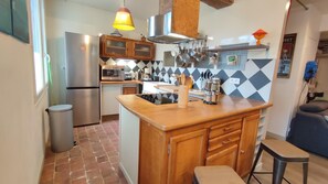 Frigorífico, microondas, horno y placa de cocina