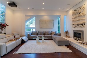 Smart TV, fireplace, table tennis, books