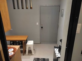 Mini-fridge, microwave, dishwasher, coffee/tea maker