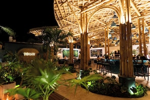 Breakfast, lunch, dinner served; Fusion cuisine, pool views