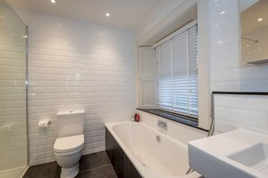 Bañera, secador de pelo y toallas