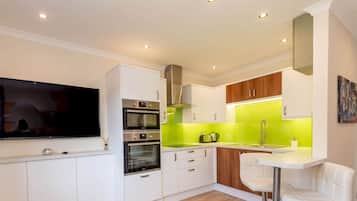 Fridge, microwave, oven, electric kettle