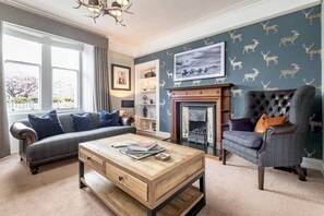 TV, fireplace