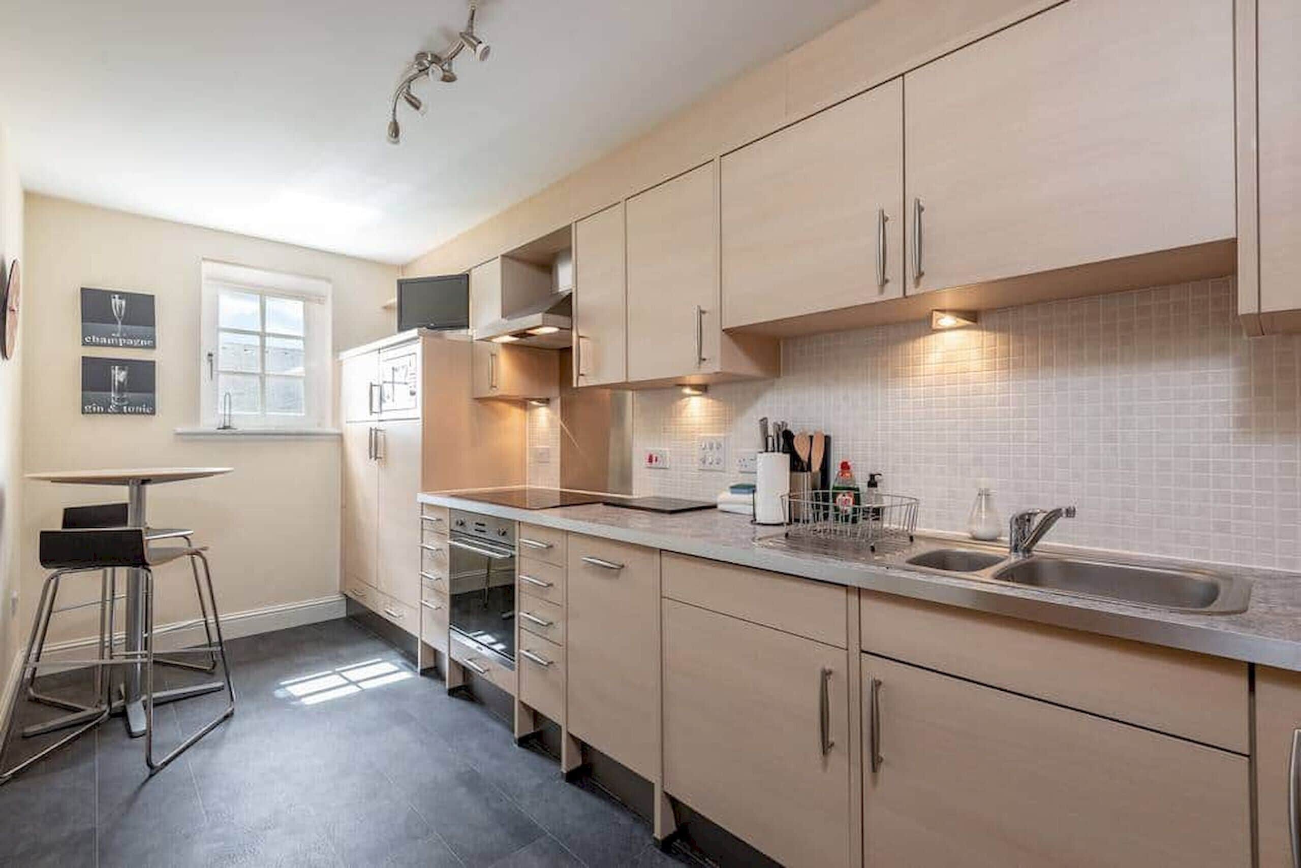 Fridge, microwave, oven, electric kettle