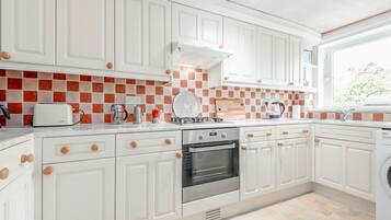 Fridge, microwave, oven, electric kettle