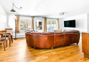 Smart TV, chimenea y libros