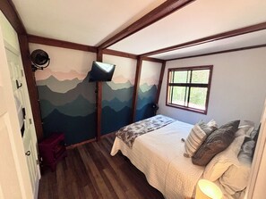 1 bedroom, desk, iron/ironing board, travel cot