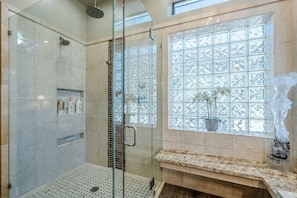 Shower, eco-friendly toiletries, hair dryer, bidet