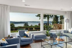 Smart TV, fireplace, foosball, books