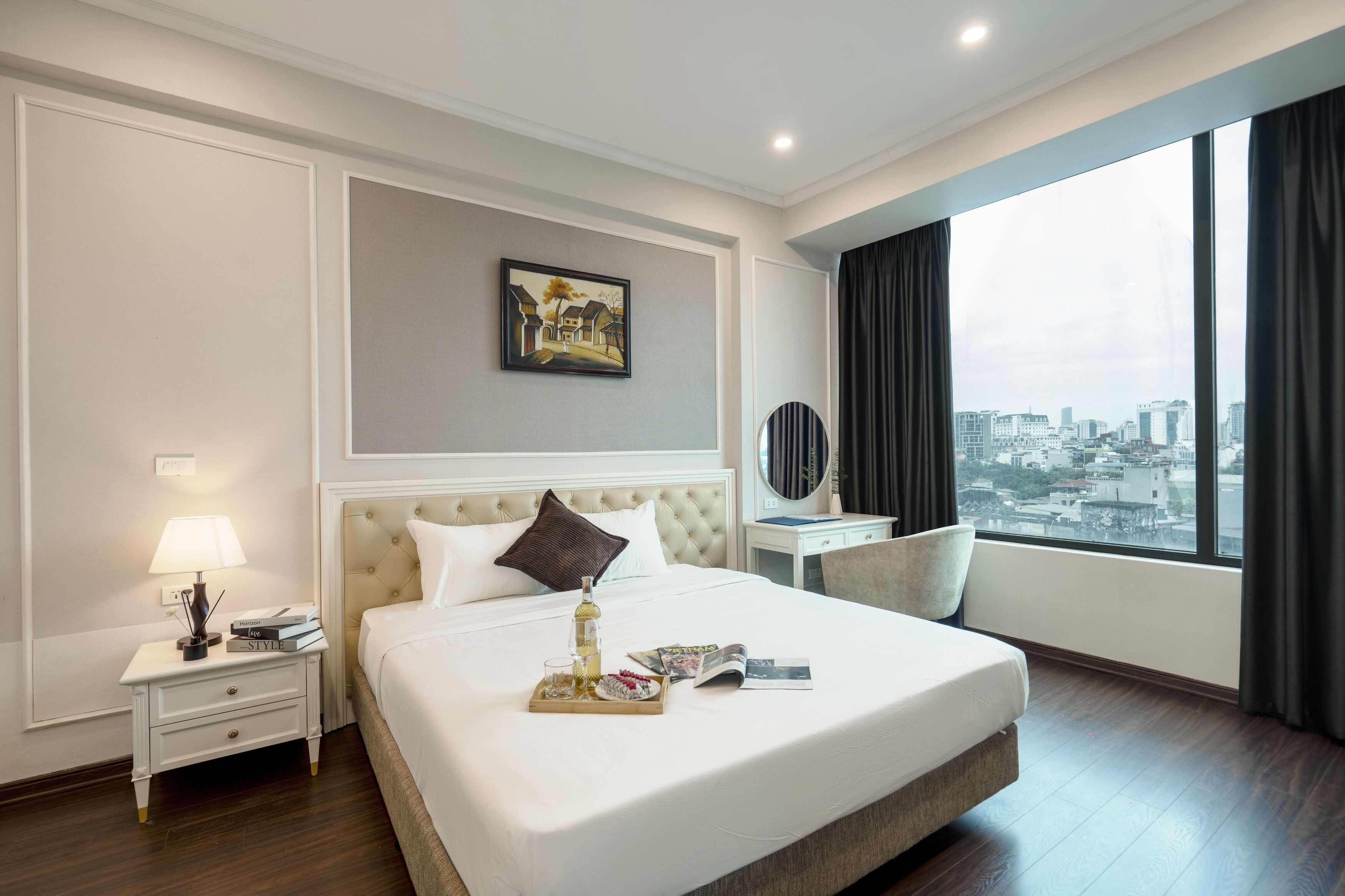 In-room safe, desk, laptop workspace, soundproofing