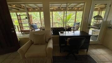 Smart TV, fireplace, video library