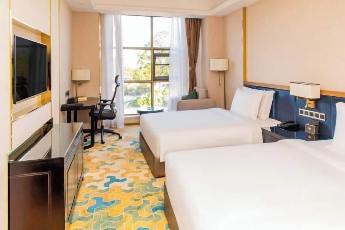 In-room safe, desk, laptop workspace, blackout drapes