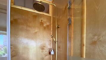 Shower, towels, soap, shampoo