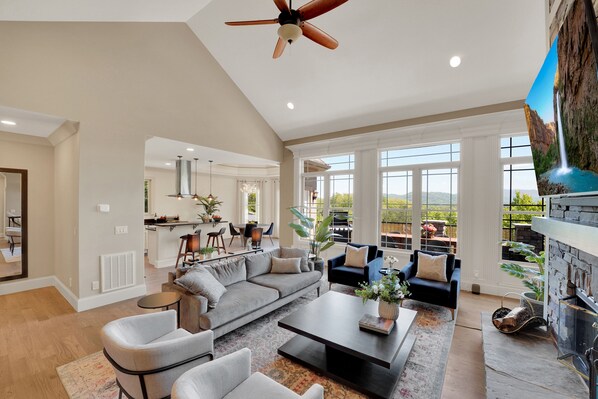 Smart TV, fireplace, video games, table football