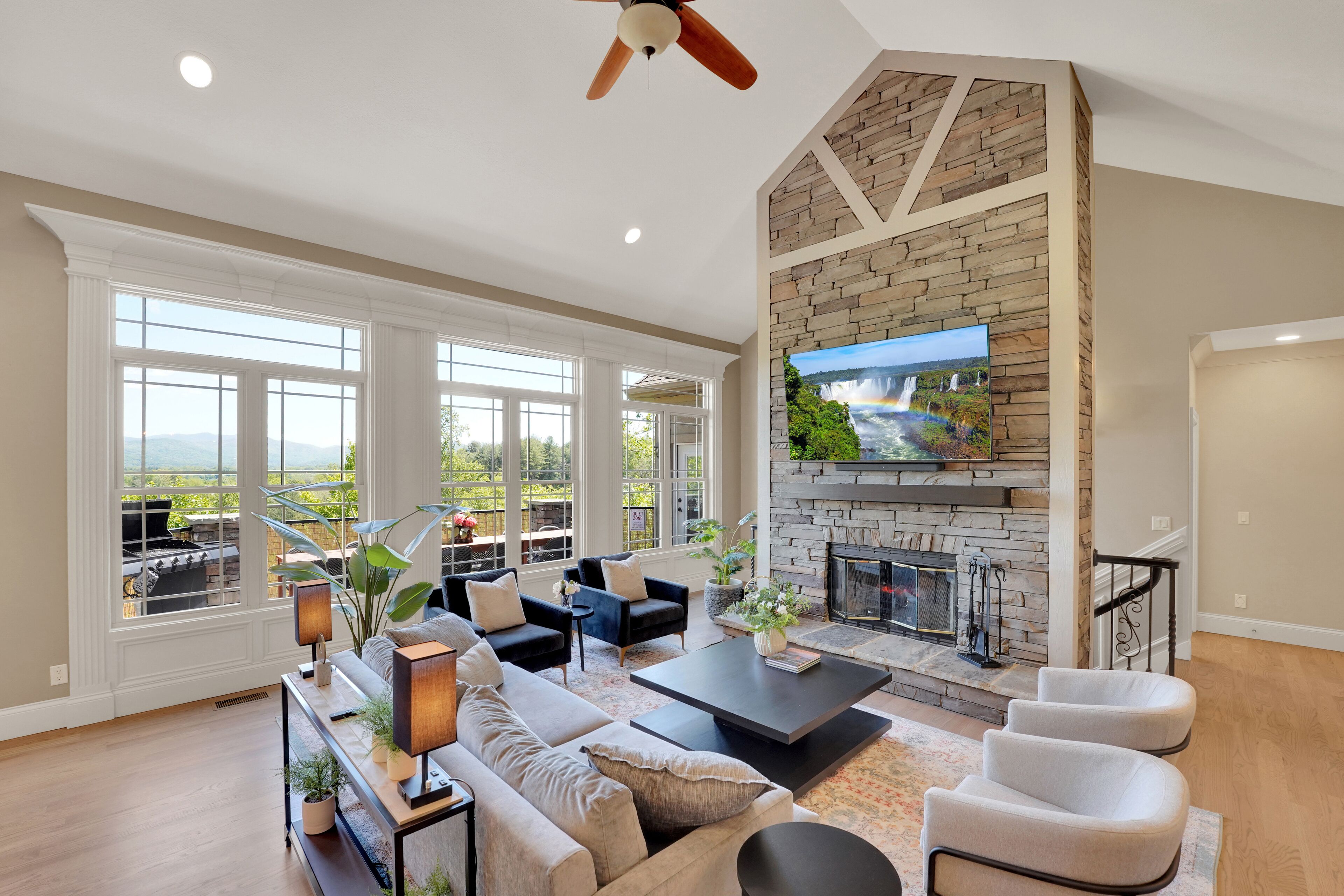 Smart TV, fireplace, video games, foosball