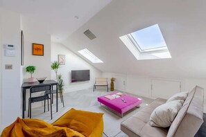 Basic Apartment, 2 Double Beds | Living area | TV - Chic & Modern 2BD Maisonette in Homerton (London)