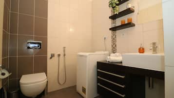 Suihku, hiustenkuivaaja, bidee, pyyhkeet