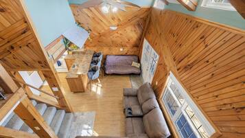 Smart TV, fireplace, DVD player, books