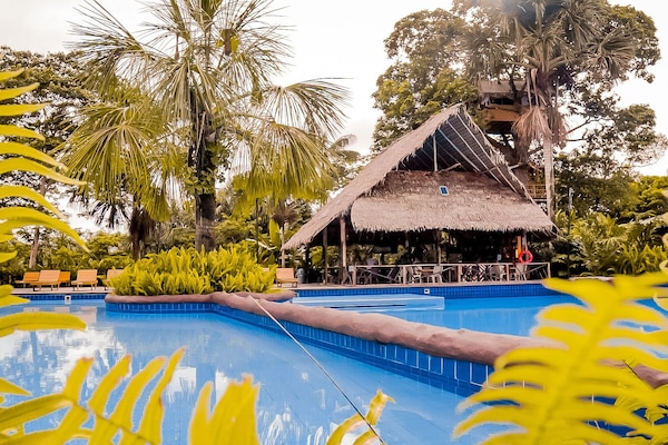 2 albercas al aire libre y camastros