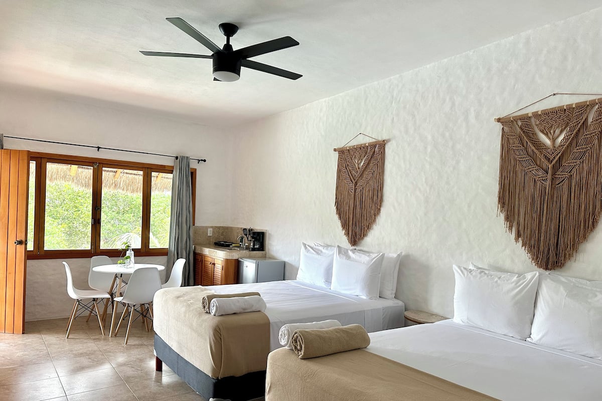 Studio, 2 Double Beds, Kitchen, Pool View | 1 bedroom, iron/ironing board, free WiFi, bed sheets