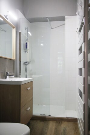 Dusche, Haartrockner, Handtücher, Seife