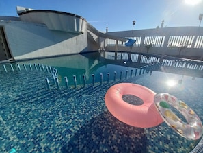 Outdoor pool, pool loungers
