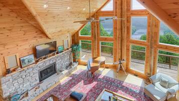 TV, fireplace, DVD player, books