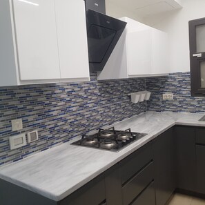 Fridge, microwave, oven, electric kettle