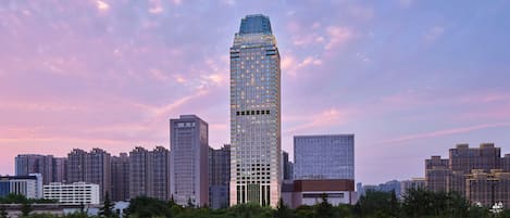 Experience the vibrant city views from this high-rise hotel, surrounded by lush greenery and modern architecture.