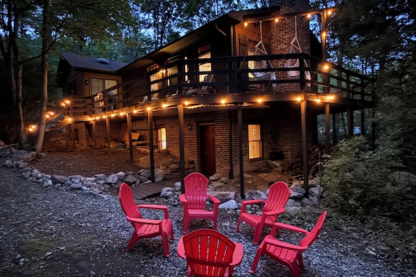 Outdoor seating at evening time.