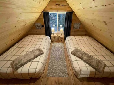 Wind Down Log Cabin in the Woods with Cozy Woodstove