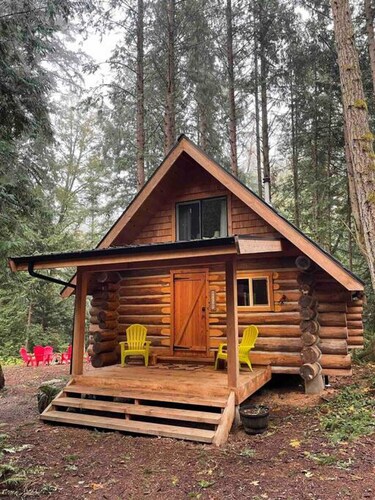 Wind Down Log Cabin in the Woods with Cozy Woodstove
