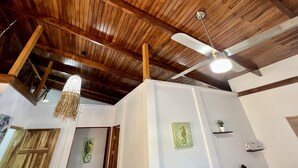 A room with a wooden ceiling, a ceiling fan, and a hanging light fixture. - 5 Minute walk to the beach! (Guanacaste Province)
