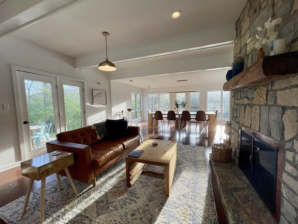 Smart TV, fireplace, video games, DVD player